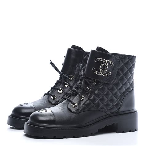 chanel black chain boots|chanel quilted combat boots.